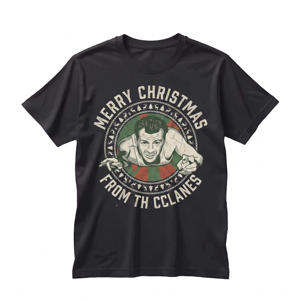 Retro 80s Action Hero Christmas Holiday Party Vintage Graphic Top Unisex TShirt