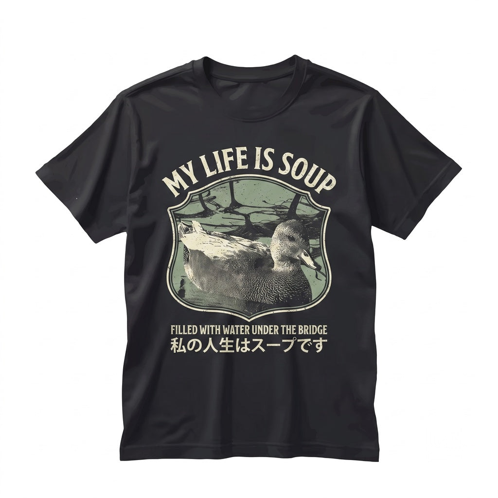 My Life Is Soup Funny Vintage Japanese Duck Graphic Retro Humor Unisex TShirt