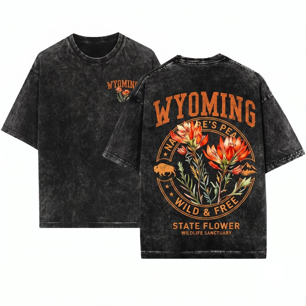 Wyoming State Indian Paintbrush Flower Botanical Gardening Travel Gift Mother Girlfriend Unisex Wash T-Shirt