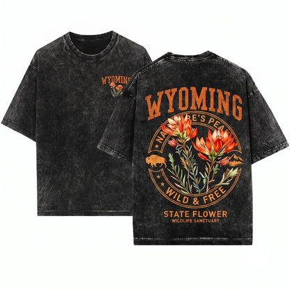 Wyoming State Indian Paintbrush Flower Botanical Gardening Travel Gift Mother Girlfriend Unisex Wash T-Shirt