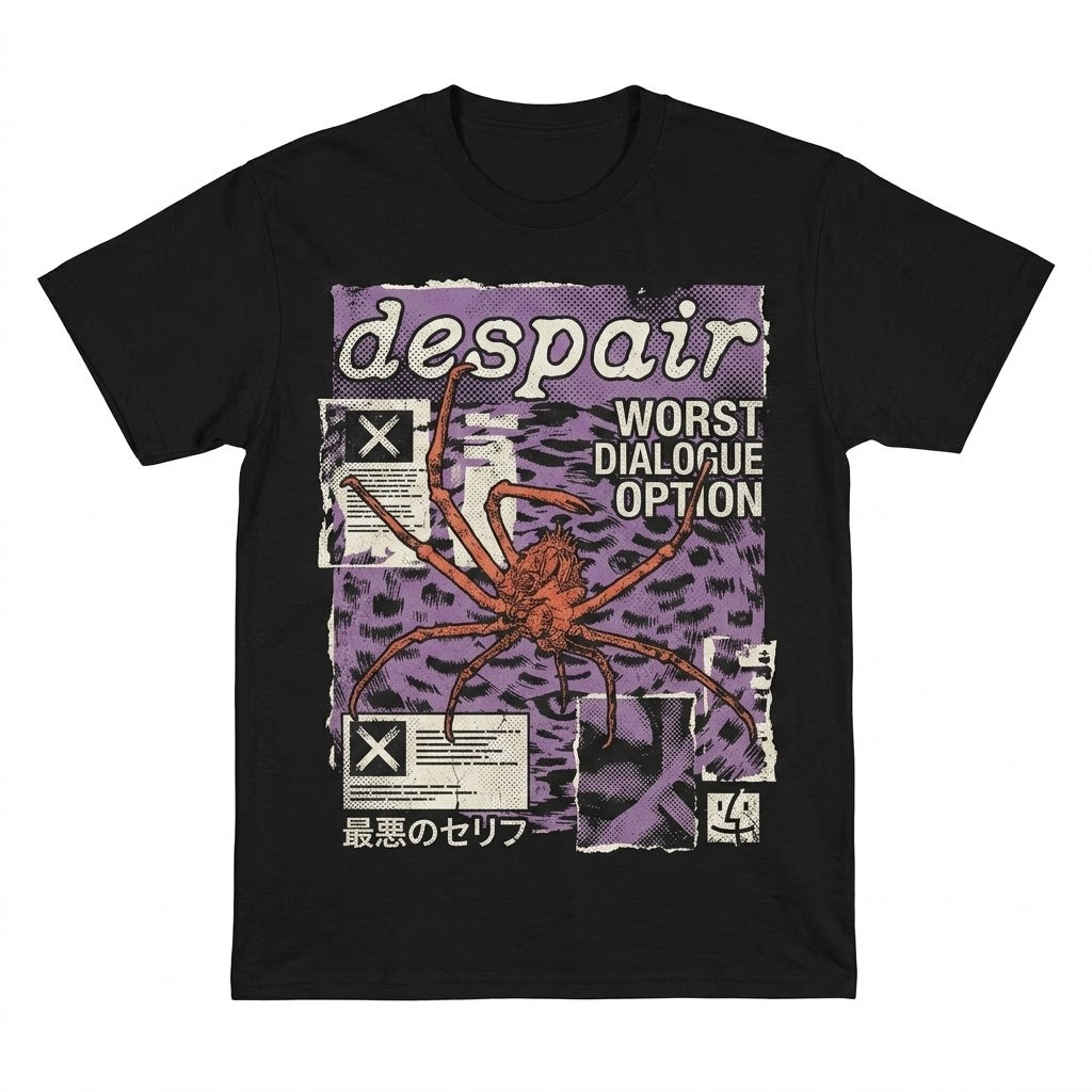 Despair Crab Funny Vintage Japanese Aesthetic Gaming Graphic Worst Dialogue Option Unisex TShirt