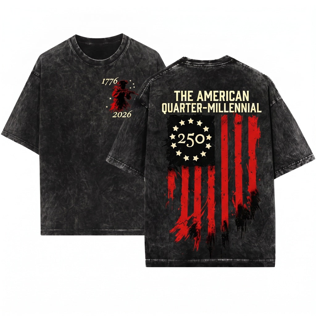 America 250th Anniversary USA 1776-2026 Patriotic Revolutionary Soldier Graphic 4th July Unisex Wash T-Shirt