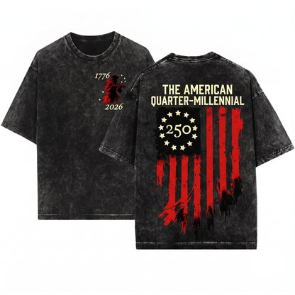 America 250th Anniversary USA 1776-2026 Patriotic Revolutionary Soldier Graphic 4th July Unisex Wash T-Shirt