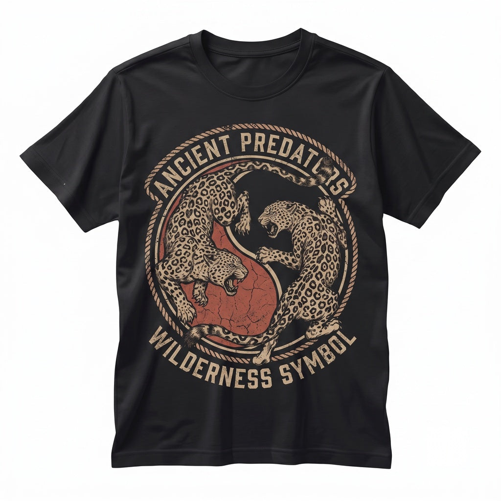 Vintage Leopard Fighting Graphic Retro Jungle Wildlife Engraved Big Cat Aesthetic Animal Gift Unisex TShirt