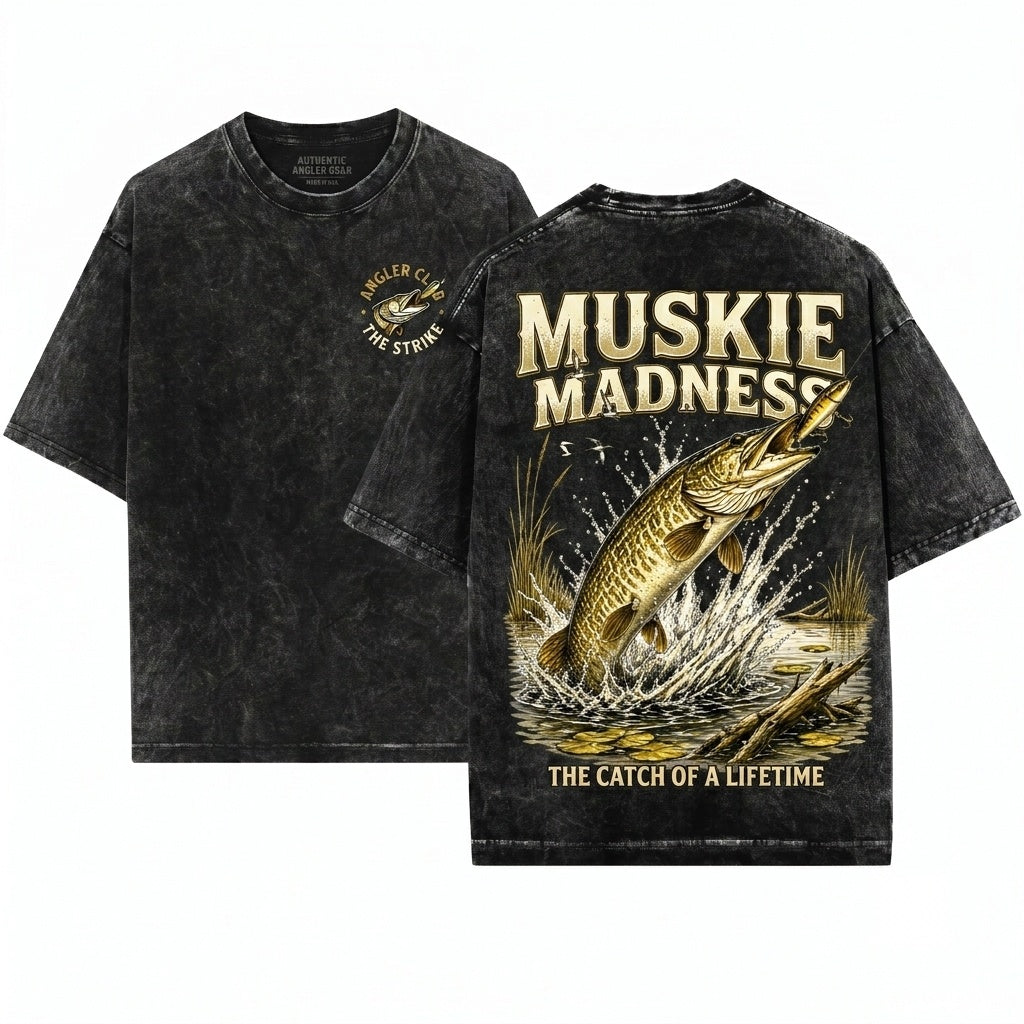Vintage 90s Retro Muskie Muskellunge Fishing Angler Graphic Lake Nature Aesthetic Fisherman Gift Unisex Wash T-Shirt