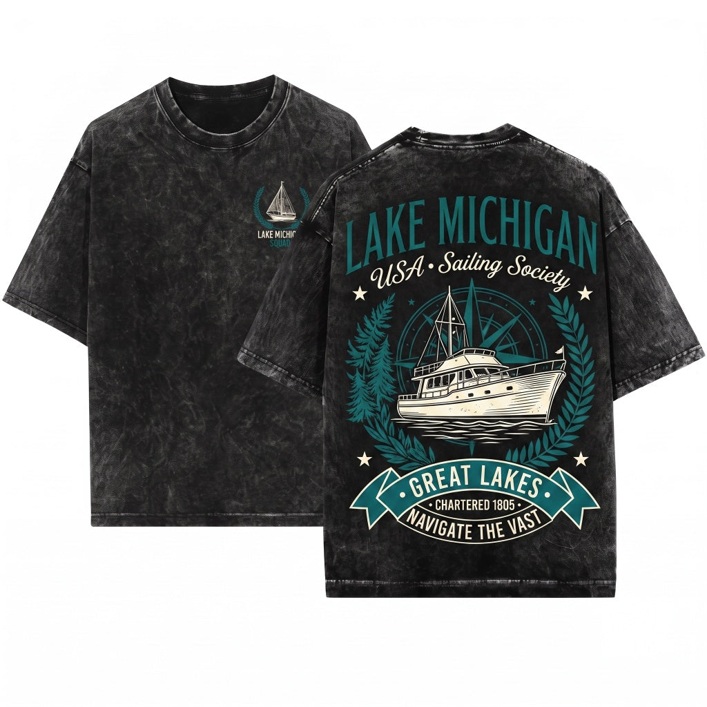 Great Lakes Michigan Soft Comfortable Vacation Gift Unisex Wash T-Shirt