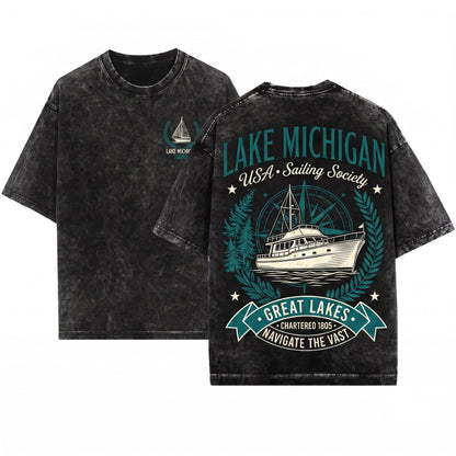 Great Lakes Michigan Soft Comfortable Vacation Gift Unisex Wash T-Shirt