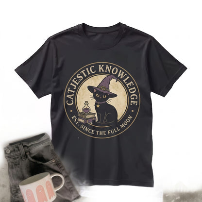 Spooky Witch Black Cat Graphic Potion Book Magic Halloween Autumn Gift Unisex TShirt