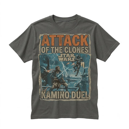 Vintage Obi-Wan Kenobi vs Jango Fett Graphic Top, Retro Attack of the Clones Sci-Fi Apparel, Unisex TShirt