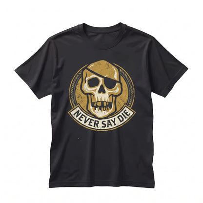 Vintage 80s Adventure Never Say Die One Eyed Willy Skull Copper Bone Pirate Map Graphic Unisex TShirt
