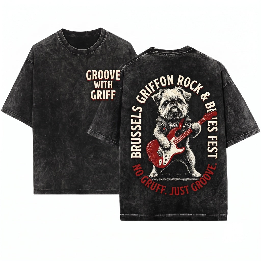 Brussels Griffon Funny Rock Guitar Music Lover Mom Dad Gift Unisex Wash T-Shirt