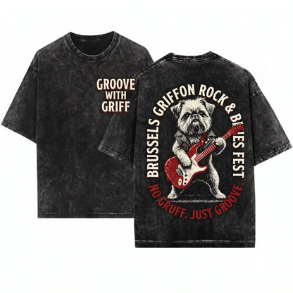 Brussels Griffon Funny Rock Guitar Music Lover Mom Dad Gift Unisex Wash T-Shirt