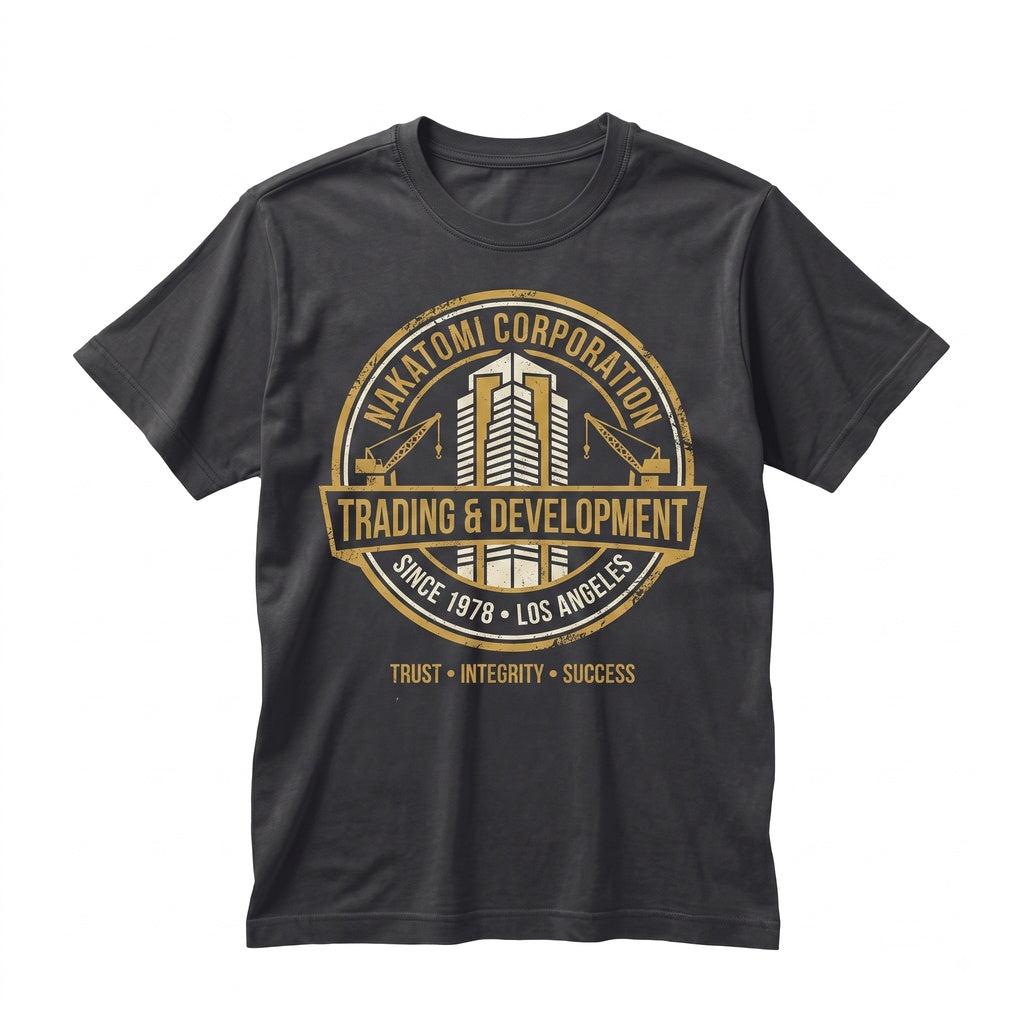 Nakatomi Plaza 1980s Retro Action Film Graphic Logo Back Print Unisex TShirt