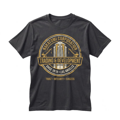 Nakatomi Plaza 1980s Retro Action Film Graphic Logo Back Print Unisex TShirt