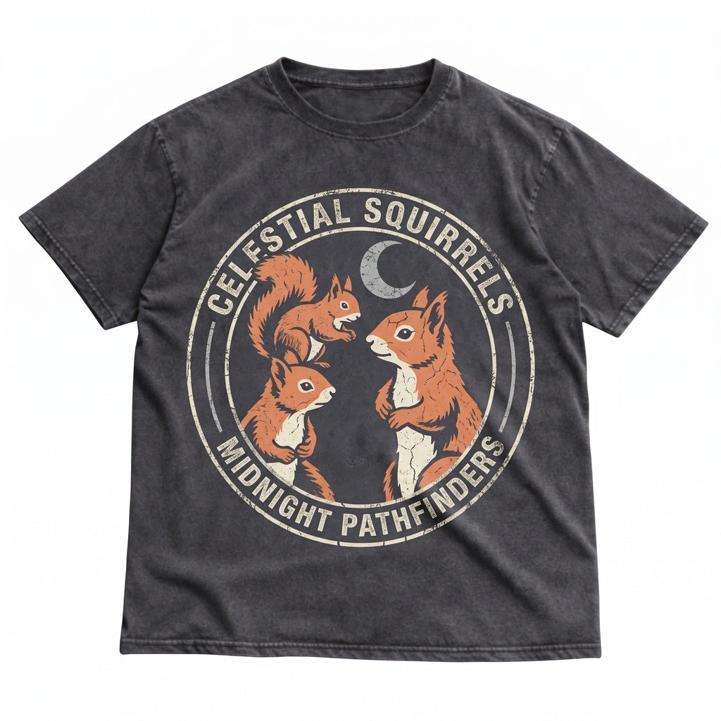 Retro Three Squirrel Moon Graphic Vintage Funny Oversized Unisex TShirt