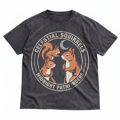 Retro Three Squirrel Moon Graphic Vintage Funny Oversized Unisex TShirt