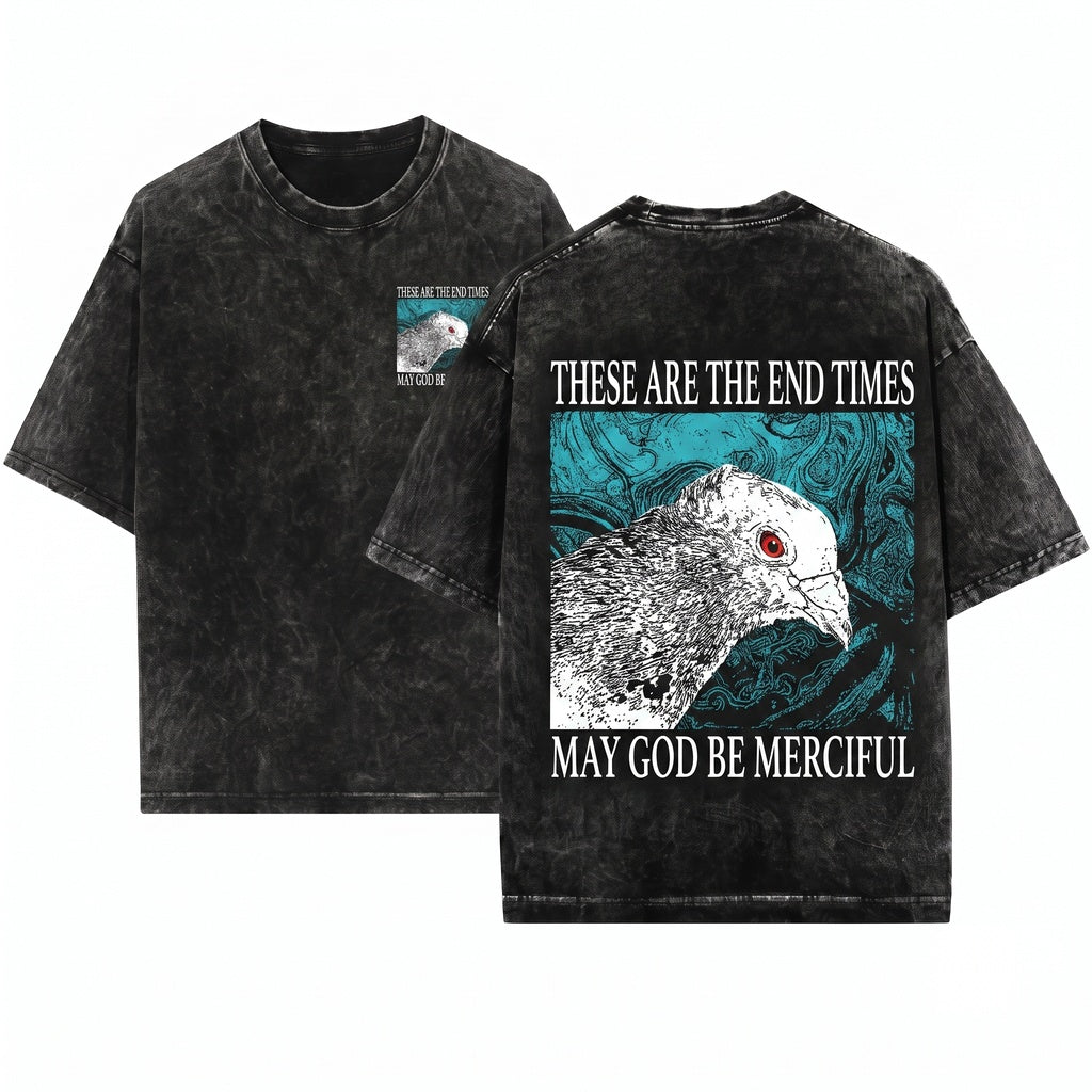 End Times Pigeon Apocalyptic Gothic Graphic Vintage Print Unisex Wash T-Shirt