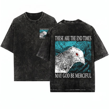 End Times Pigeon Apocalyptic Gothic Graphic Vintage Print Unisex Wash T-Shirt