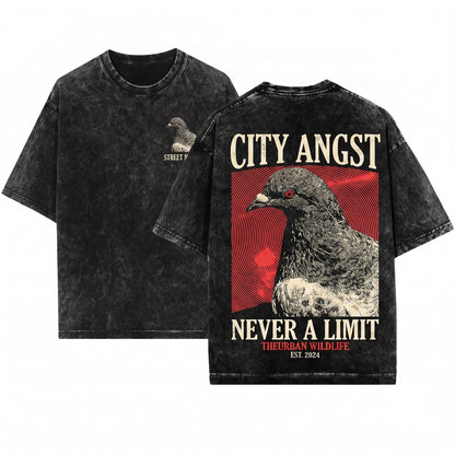Vintage Oversized Graphic T-Shirt - Acid Wash Pigeon Graphic Heavyweight Cotton Tee Streetwear