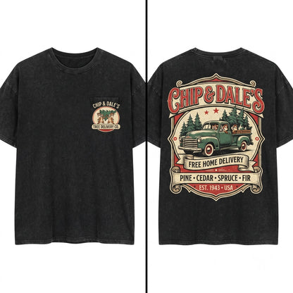Couples Chip n Dale Double Trouble Christmas Sweatshirt Holiday Tree Unisex Wash T-Shirt