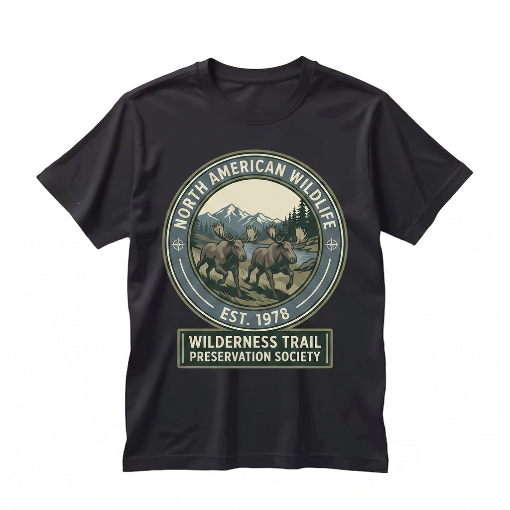 Running Moose Wildlife Graphic Nature Lover Rustic Forest Animal Outdoors Elk Alaska Hunting Gift Unisex TShirt