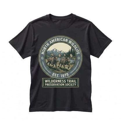 Running Moose Wildlife Graphic Nature Lover Rustic Forest Animal Outdoors Elk Alaska Hunting Gift Unisex TShirt