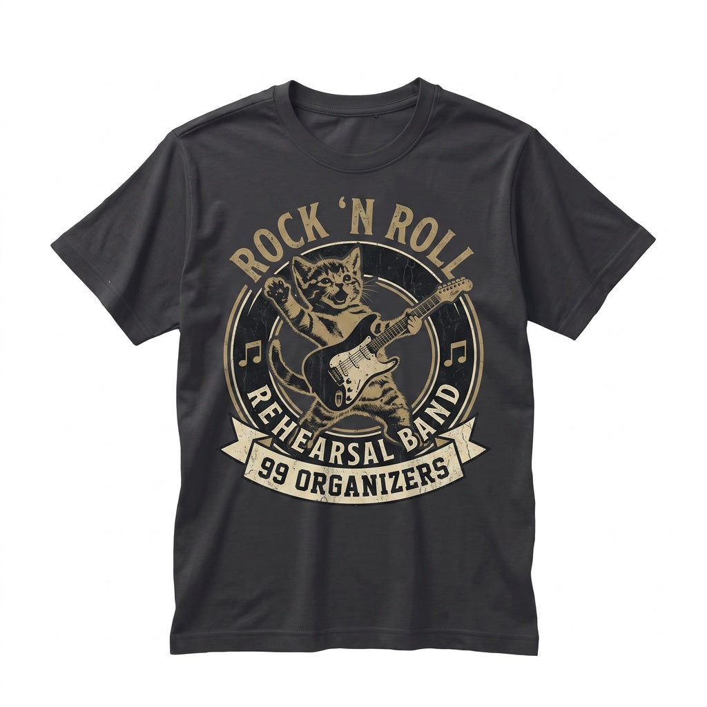 Funny Kitten Playing Electric Guitar Rocker Musician Gift for Cat Lovers Graphic Apparel Unisex TShirt
