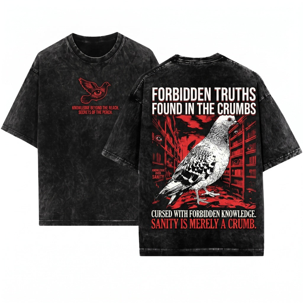 Cursed Forbidden Knowledge Funny Vintage Japanese Pigeon Unisex Wash T-Shirt