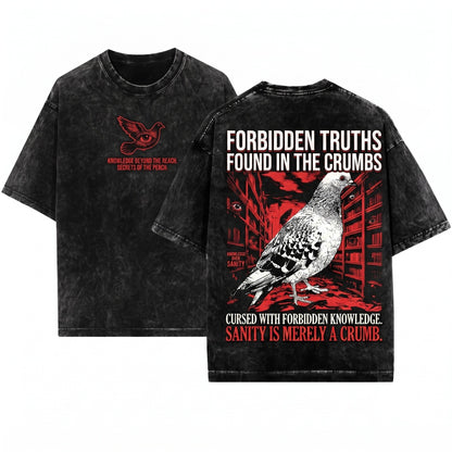Cursed Forbidden Knowledge Funny Vintage Japanese Pigeon Unisex Wash T-Shirt