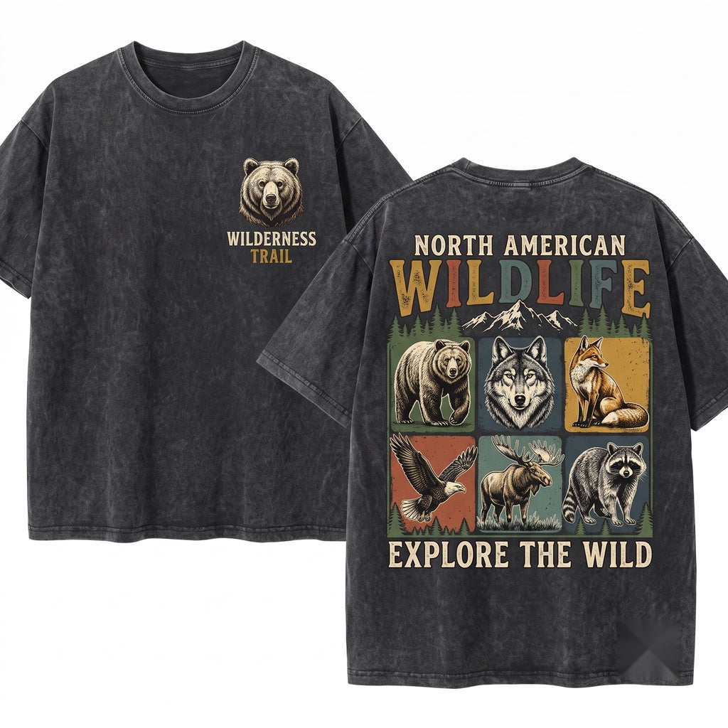 Retro Wildlife Nature Graphic Forest Animal Vintage Outdoor Gift Unisex Wash T-Shirt