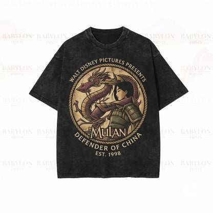 Oversized Chinese Warrior Princess Graphic Top, Red Dragon Theme Park Vacation Apparel, Retro Film Gift Unisex TShirt