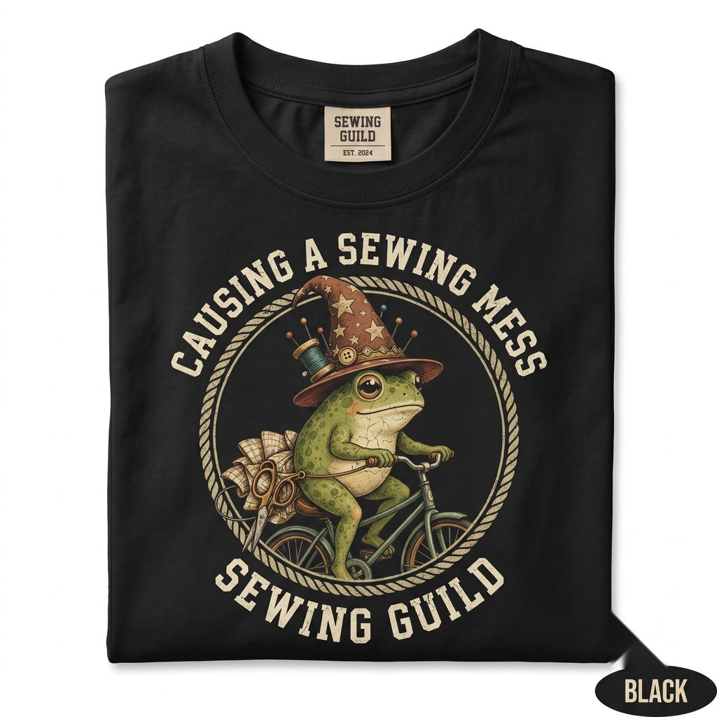 Off To Cause A Sewing Mess Funny Frog Meme Gift For Quilter Seamstress Grandma Unisex TShirt