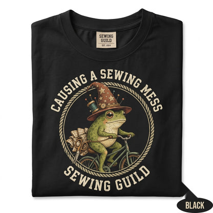 Off To Cause A Sewing Mess Funny Frog Meme Gift For Quilter Seamstress Grandma Unisex TShirt
