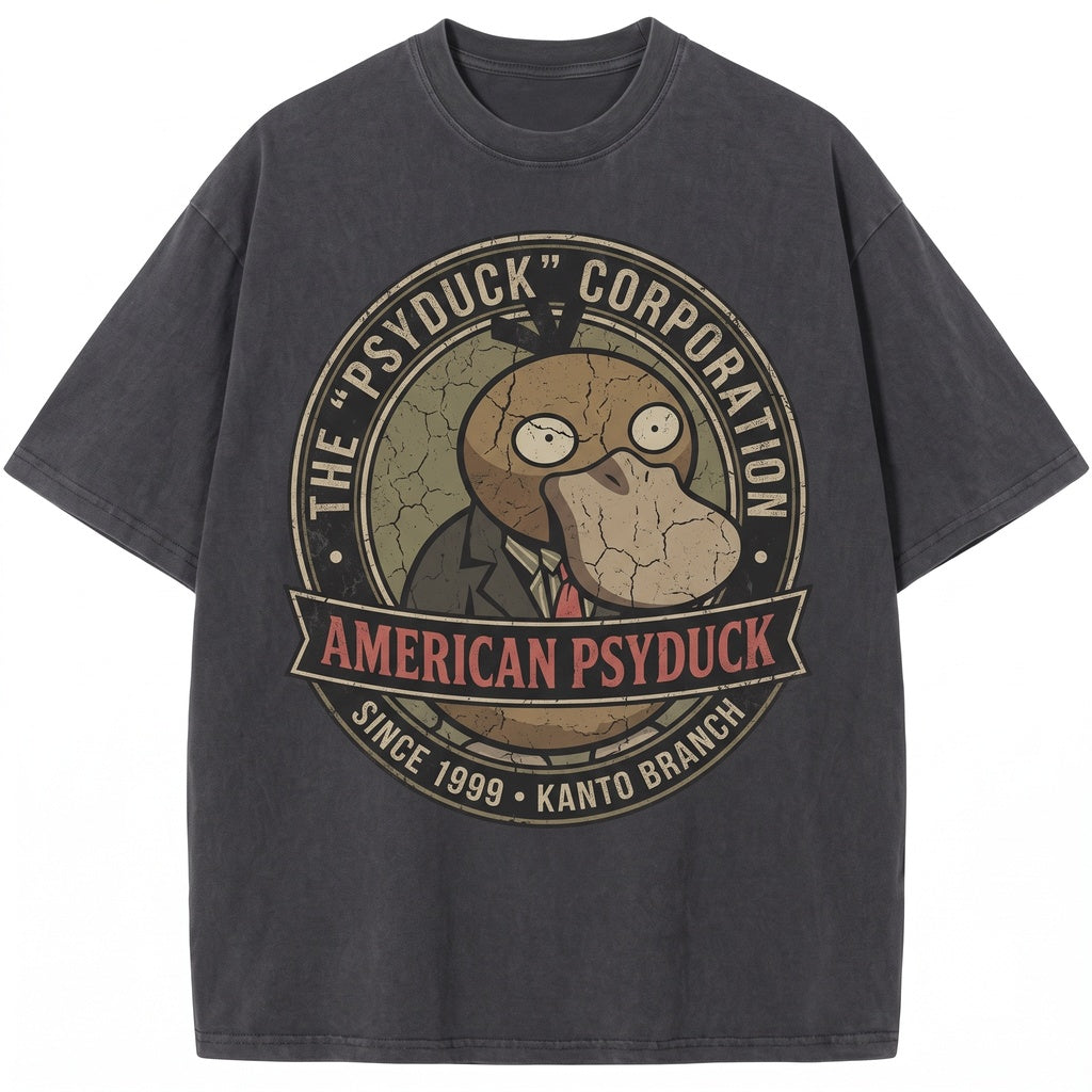 Vintage Psyduck Acid Washed Graphic Top, Funny Retro Japanese Anime Manga Oversized Streetwear Gift Unisex TShirt