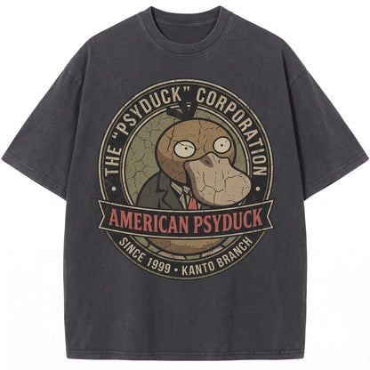 Vintage Psyduck Acid Washed Graphic Top, Funny Retro Japanese Anime Manga Oversized Streetwear Gift Unisex TShirt