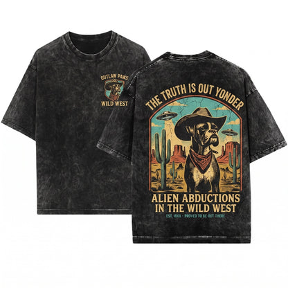 Vintage Boxer UFO Cowboy Space Dog Mom Dad Western Country Ranch Wild Gift Unisex Wash T-Shirt