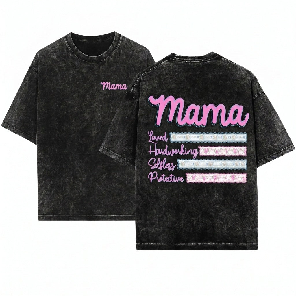 Preppy Coquette Lace Floral Stripe Bow Loved Hardworking Selfless Protective Mama Quote Mother’s Day Gift Digital PNG Unisex Wash