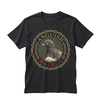 Anguish Pigeon Vintage Japanese Graphic Retro Bird Cotton Unisex TShirt