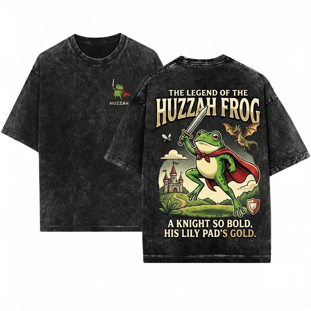 Embroidered Huzzah Sword Frog Garment Unisex Wash T-Shirt
