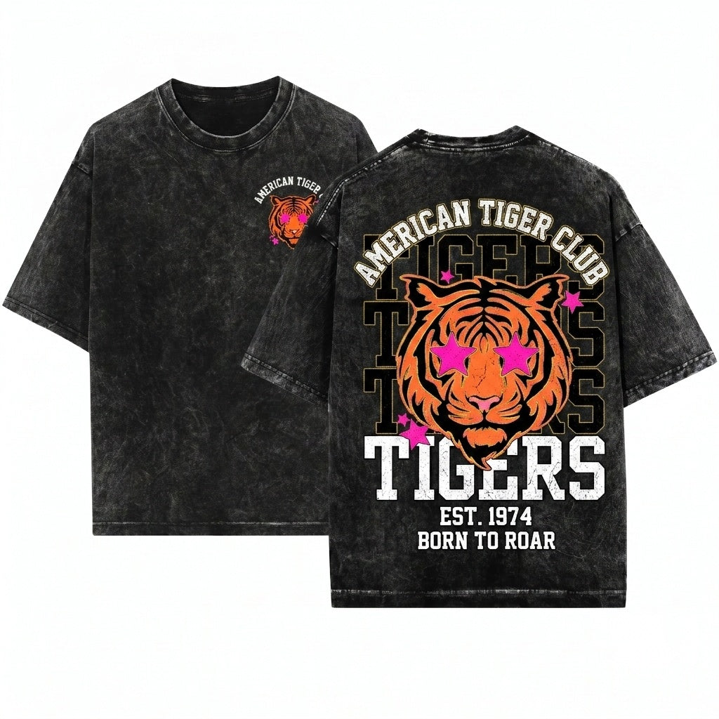 Custom Personalized Tigers School Spirit Team Game Day Cheer Girly Mascot Unisex Wash T-Shirt