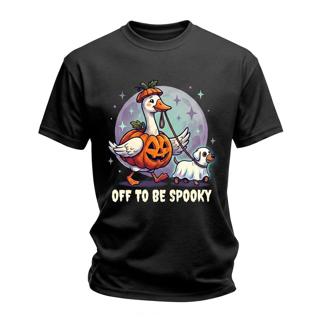 Off To Be Spooky Pumpkin Goose Walking Ghost Dog Cute Halloween Animal Lover Fall Gift Unisex TShirt