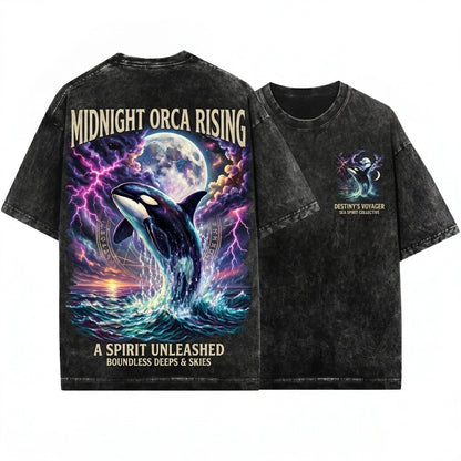 Vintage 90s Orca Midnight Lightning Ocean Wildlife Graphic Unisex Wash T-Shirt