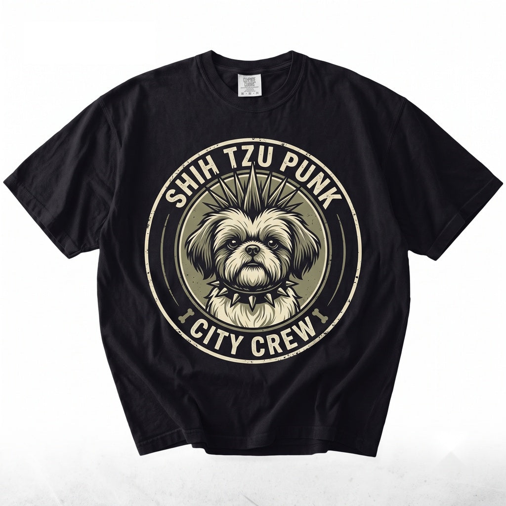 Funny Vintage Punk Rocker Goth Shih Tzu Dog Mom Pet Lover Graphic Gift Unisex TShirt