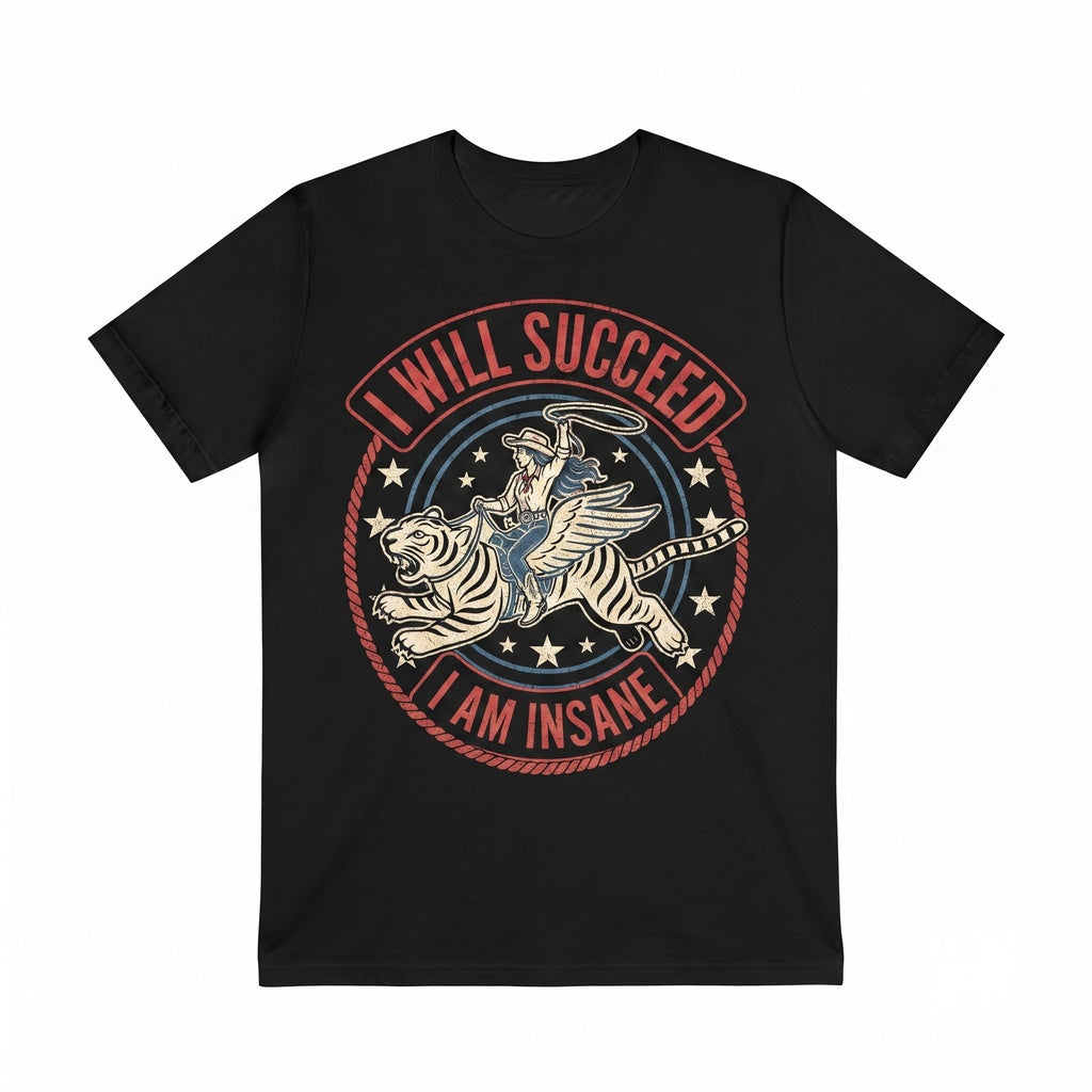 Succeed Because Insane Vintage Cowgirl Riding Tiger Graphic Western Rodeo Outfit Motivational Gift Unisex TShirt