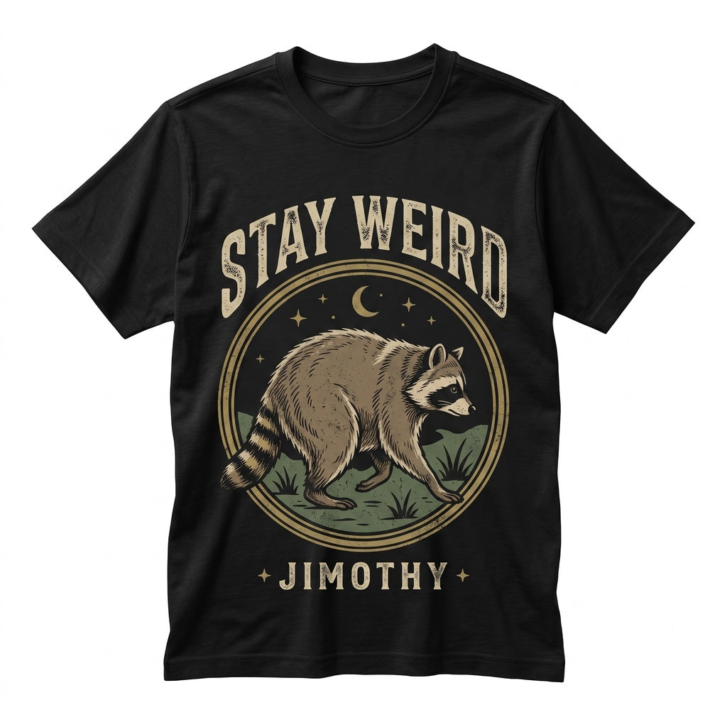 Stay Weird Jimothy Raccoon Graphic Funny Wildlife Animal Quirky Nature Top Gift Apparel Unisex TShirt