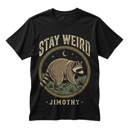 Stay Weird Jimothy Raccoon Graphic Funny Wildlife Animal Quirky Nature Top Gift Apparel Unisex TShirt