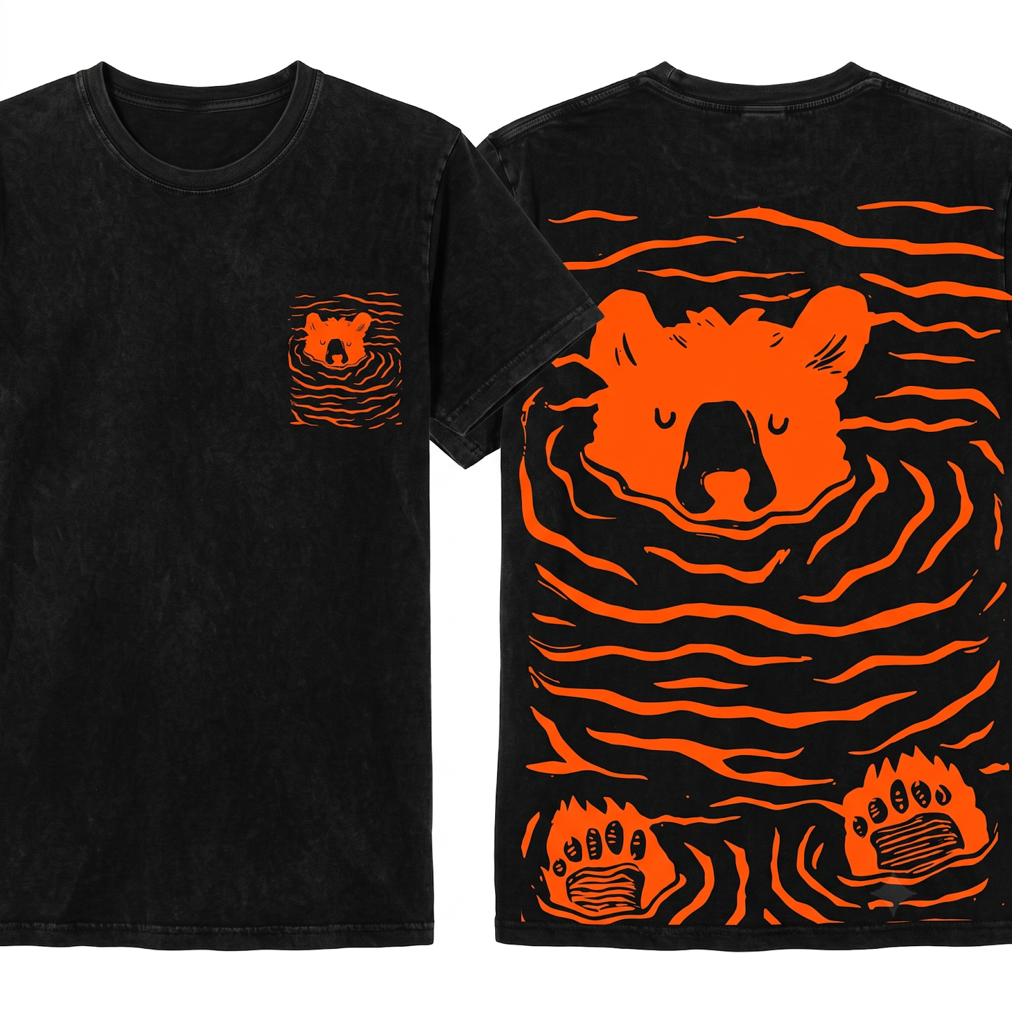 Minimalist Linocut Bear Graphic Tee - Pastel Nature Wildlife Art Unisex Heavyweight Garment-Dyed T-Shirt