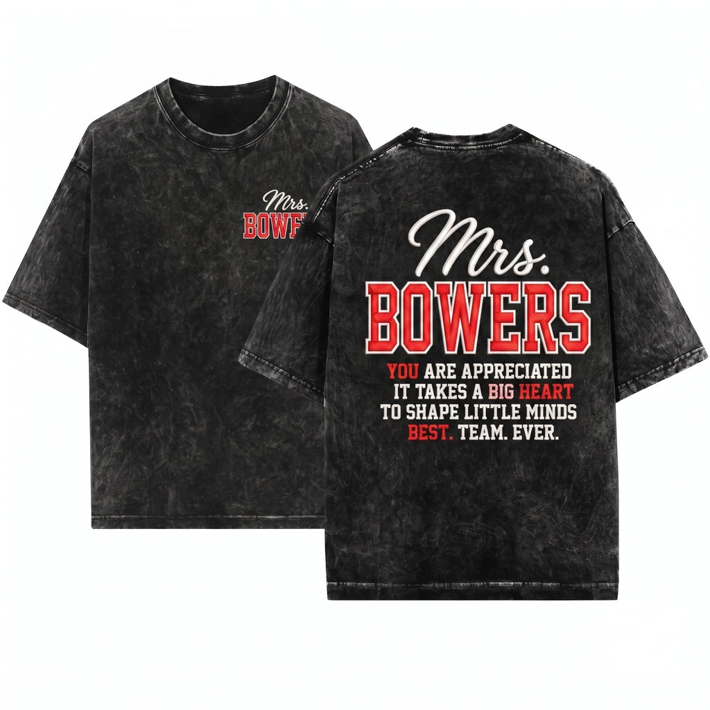 Custom Embroidered Teacher Name Varsity Mrs Ms Mr Back To School Colorful Gift Apparel Unisex Wash T-Shirt