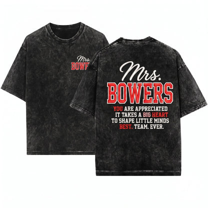 Custom Embroidered Teacher Name Varsity Mrs Ms Mr Back To School Colorful Gift Apparel Unisex Wash T-Shirt