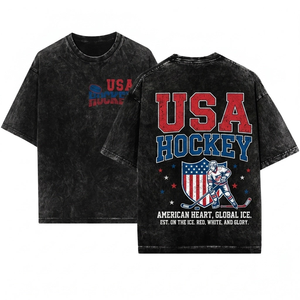 Vintage USA Patriotic America Hockey Sports Unisex Wash T-Shirt